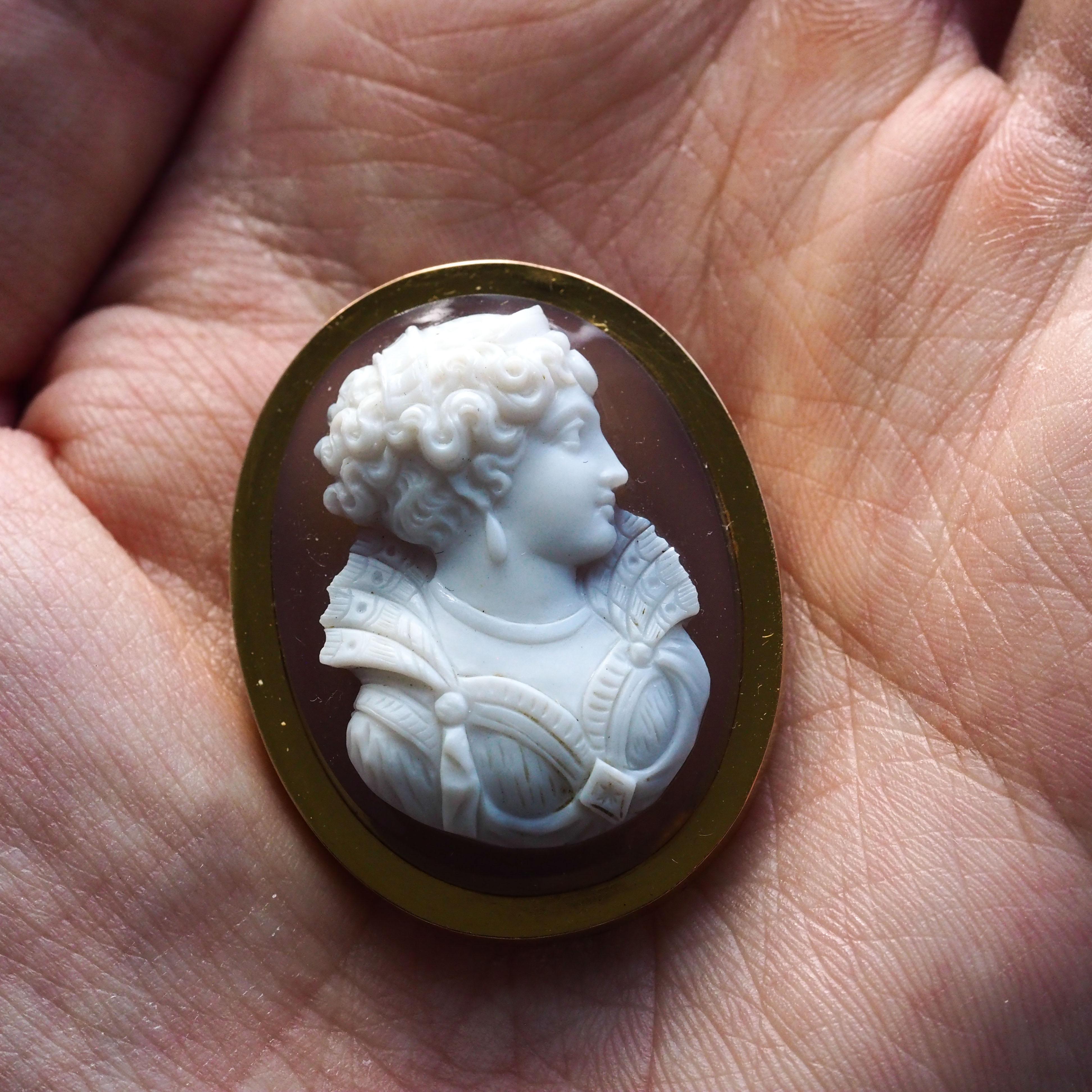 Antique French 18K Gold Cameo Agate Hardstone Victorian - c.1880 For Sale 9