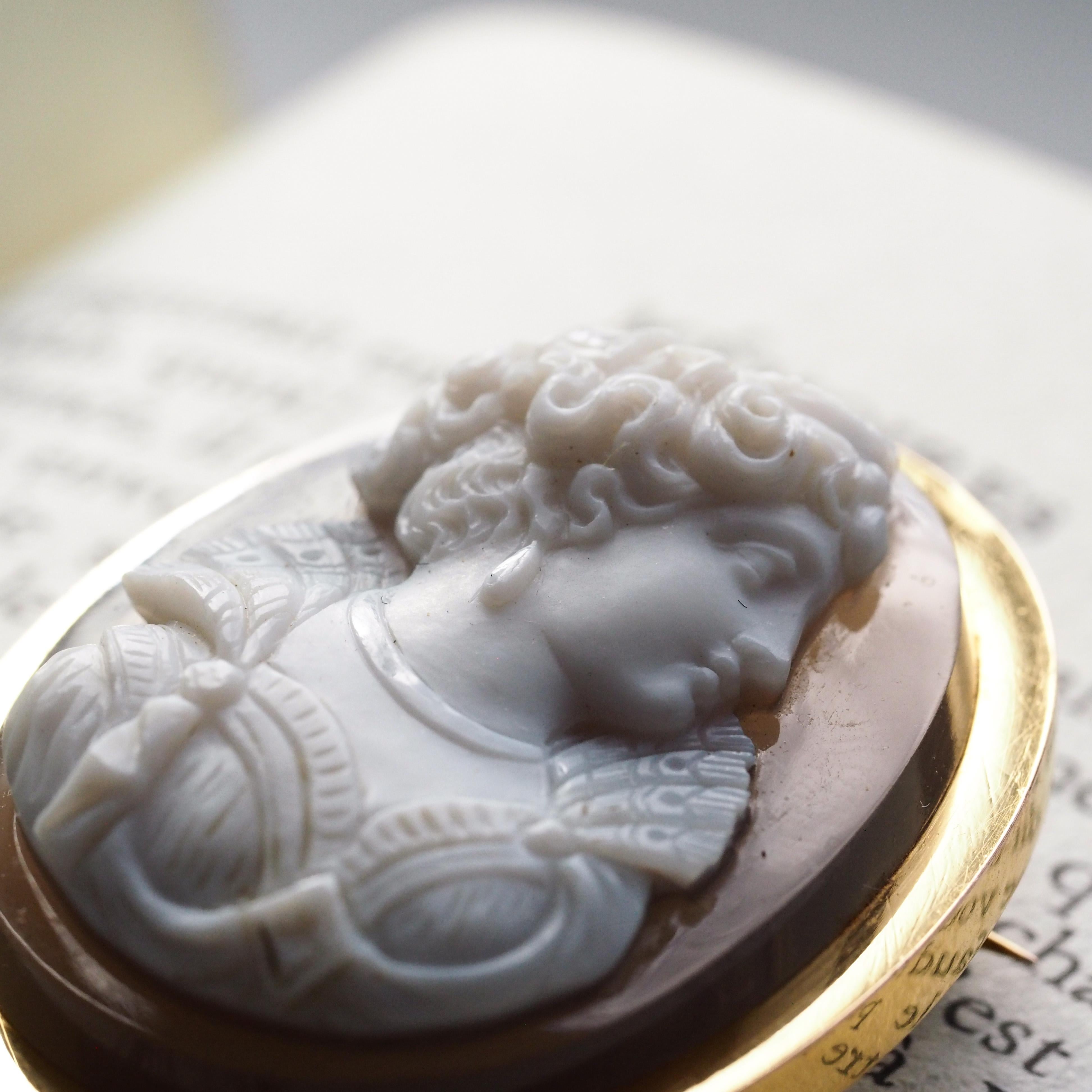 Antique French 18K Gold Cameo Agate Hardstone Victorian - c.1880 For Sale 10