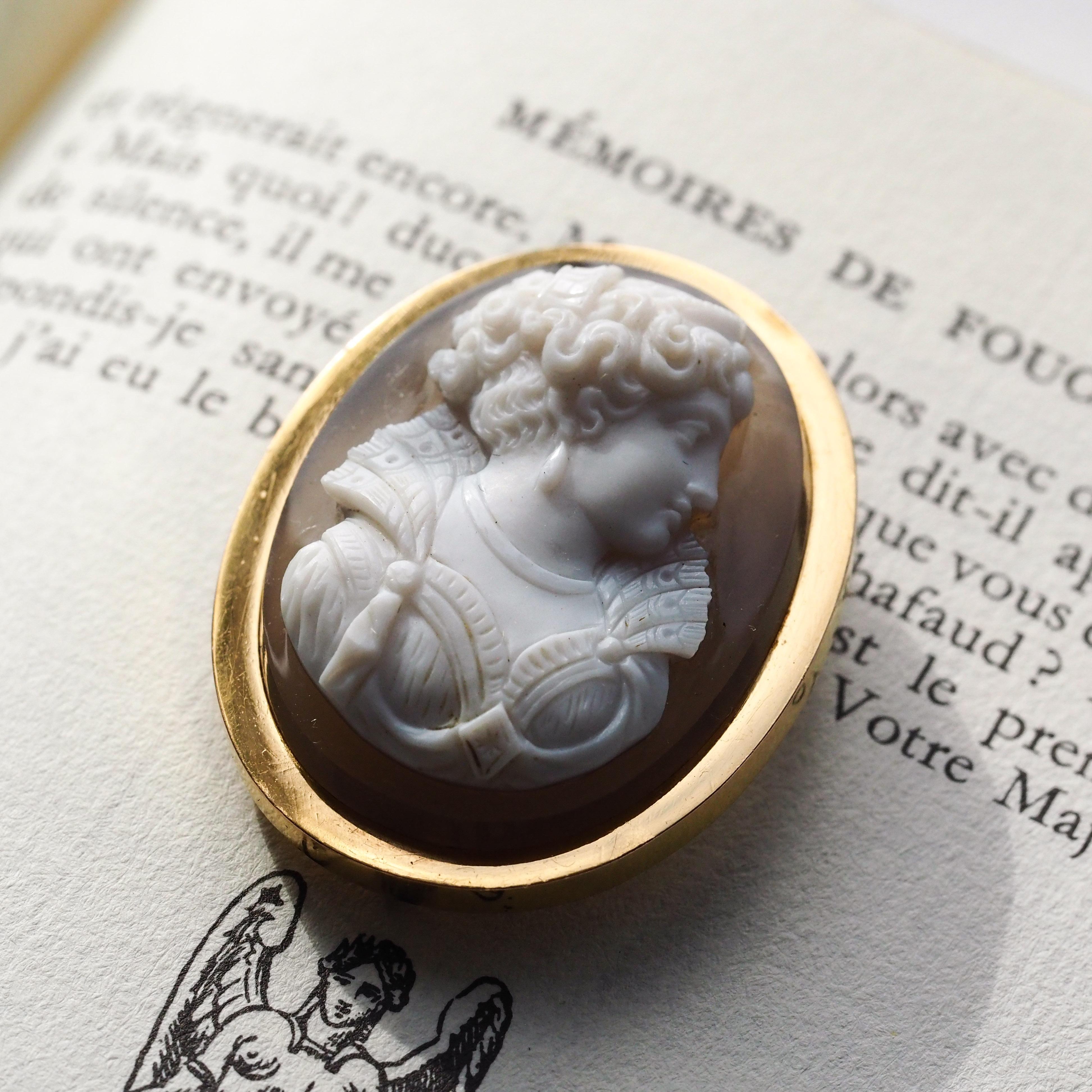 Antique French 18K Gold Cameo Agate Hardstone Victorian - c.1880 For Sale 11