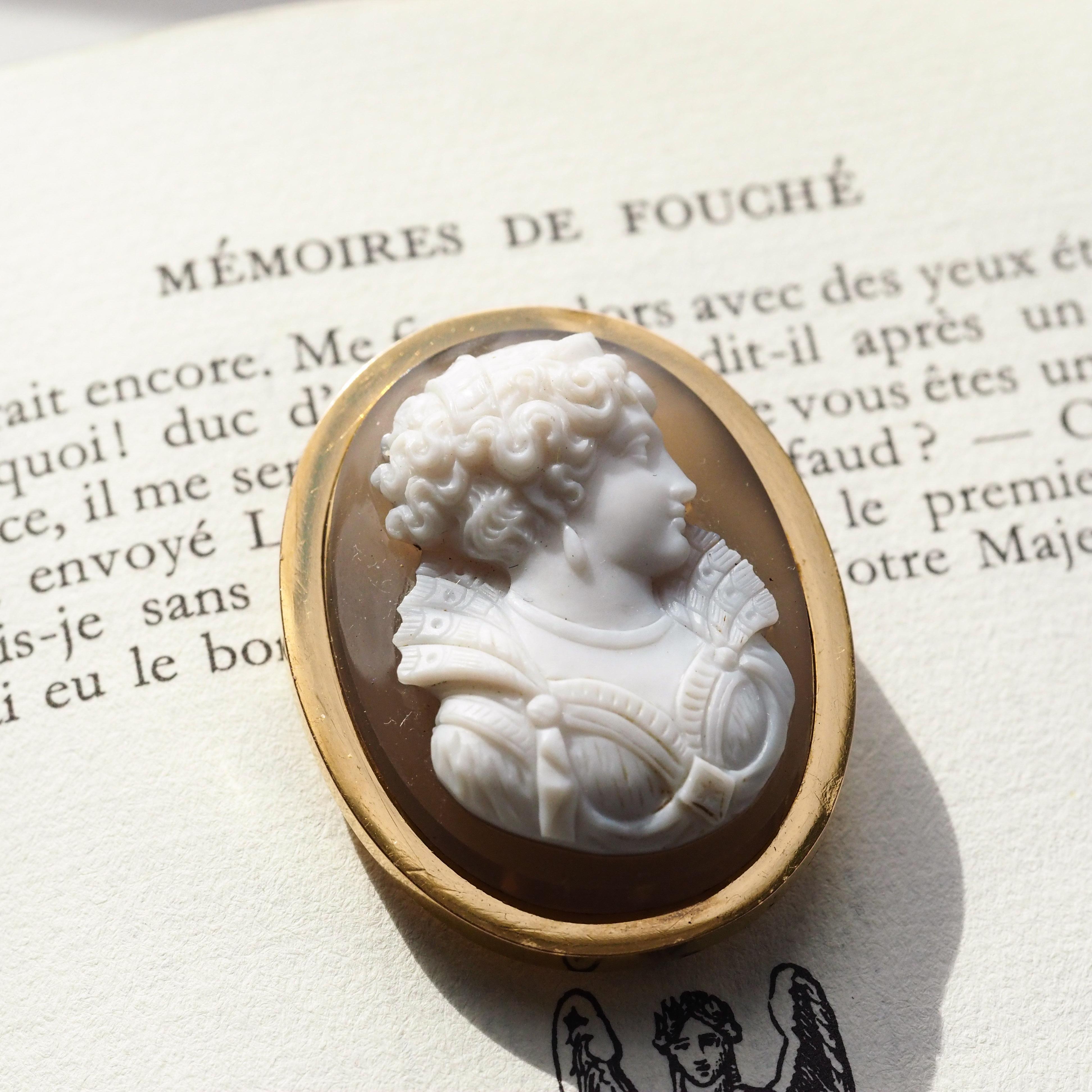 Antique French 18K Gold Cameo Agate Hardstone Victorian - c.1880 For Sale 12