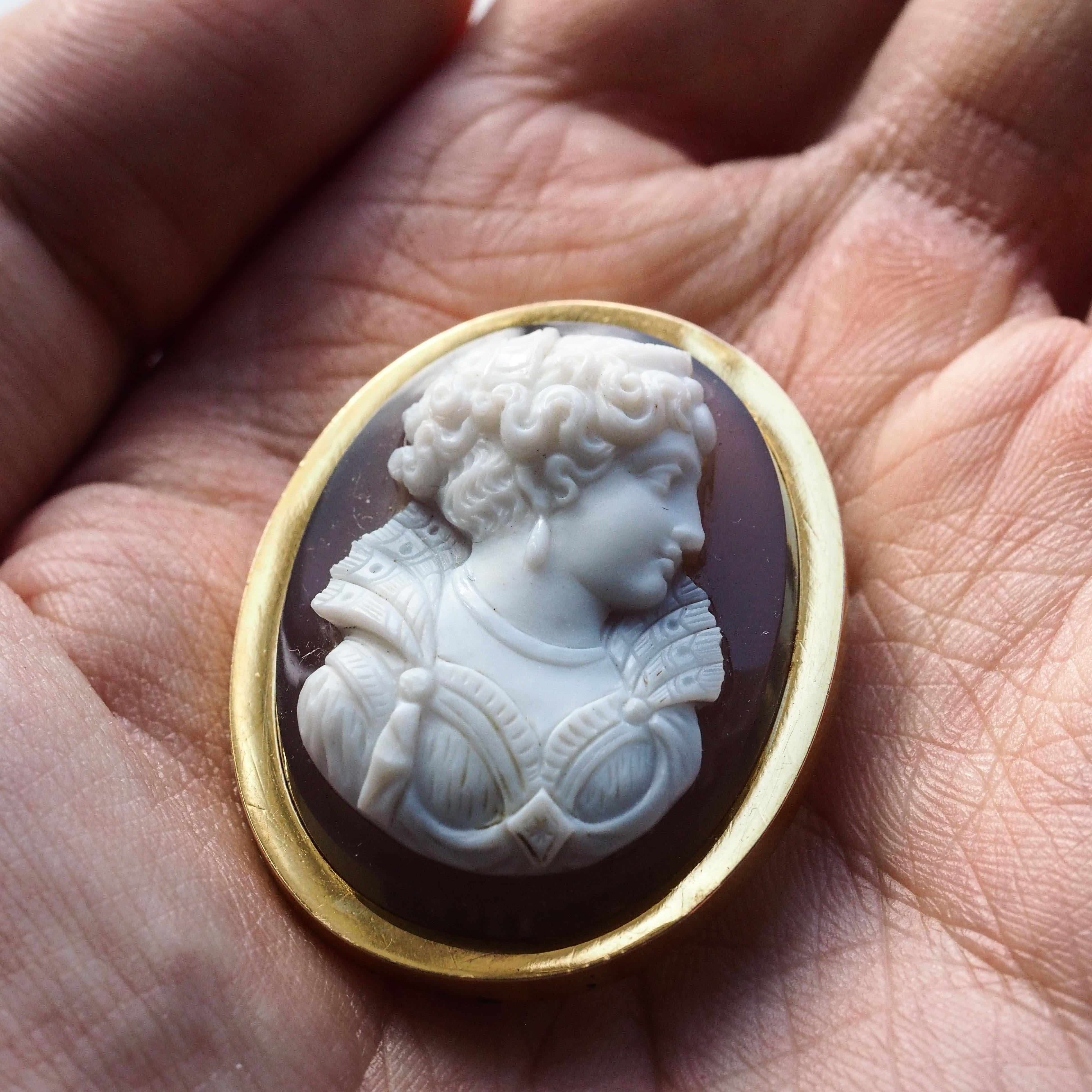 Antique French 18K Gold Cameo Agate Hardstone Victorian - c.1880 For Sale 2