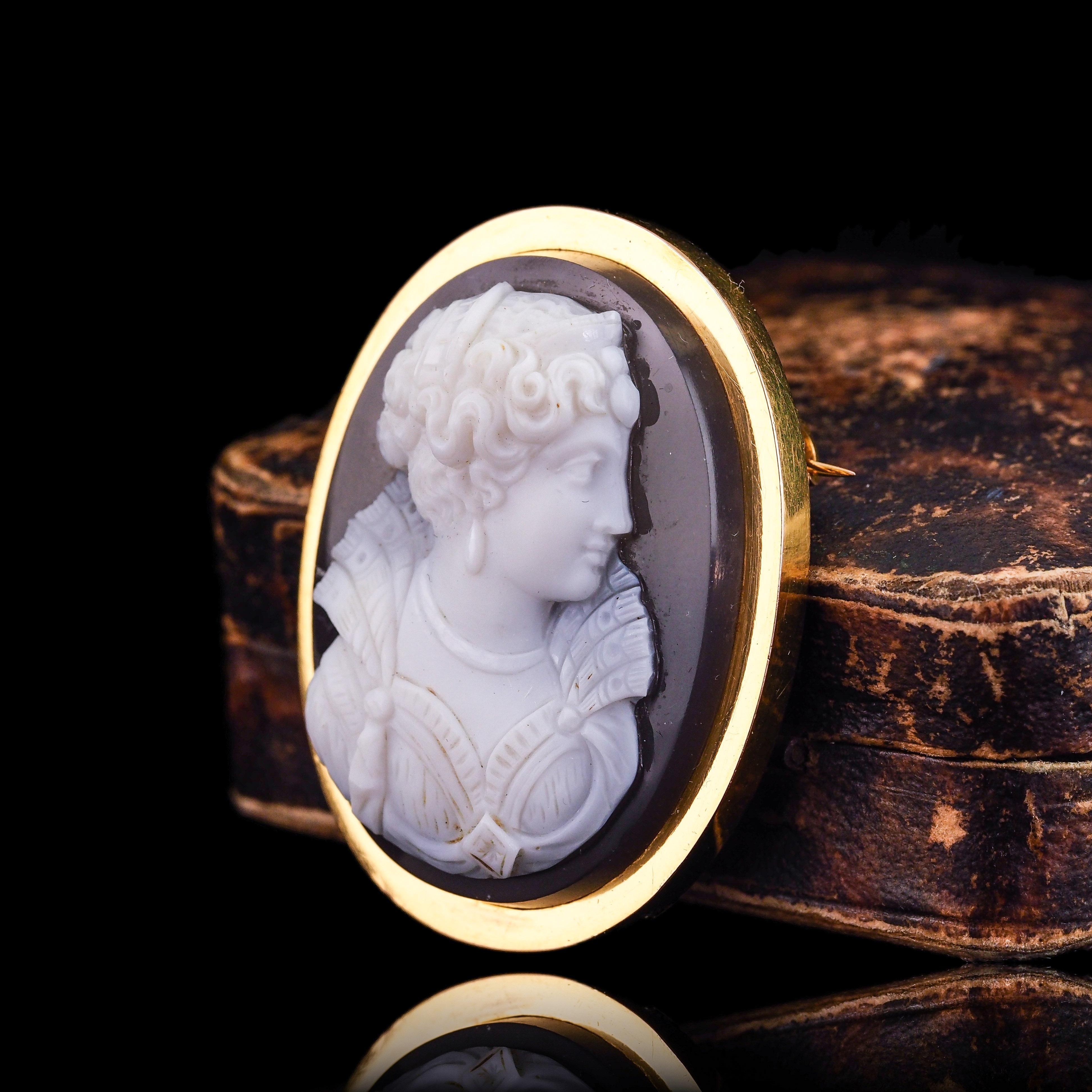 Antique French 18K Gold Cameo Agate Hardstone Victorian - c.1880 For Sale 3