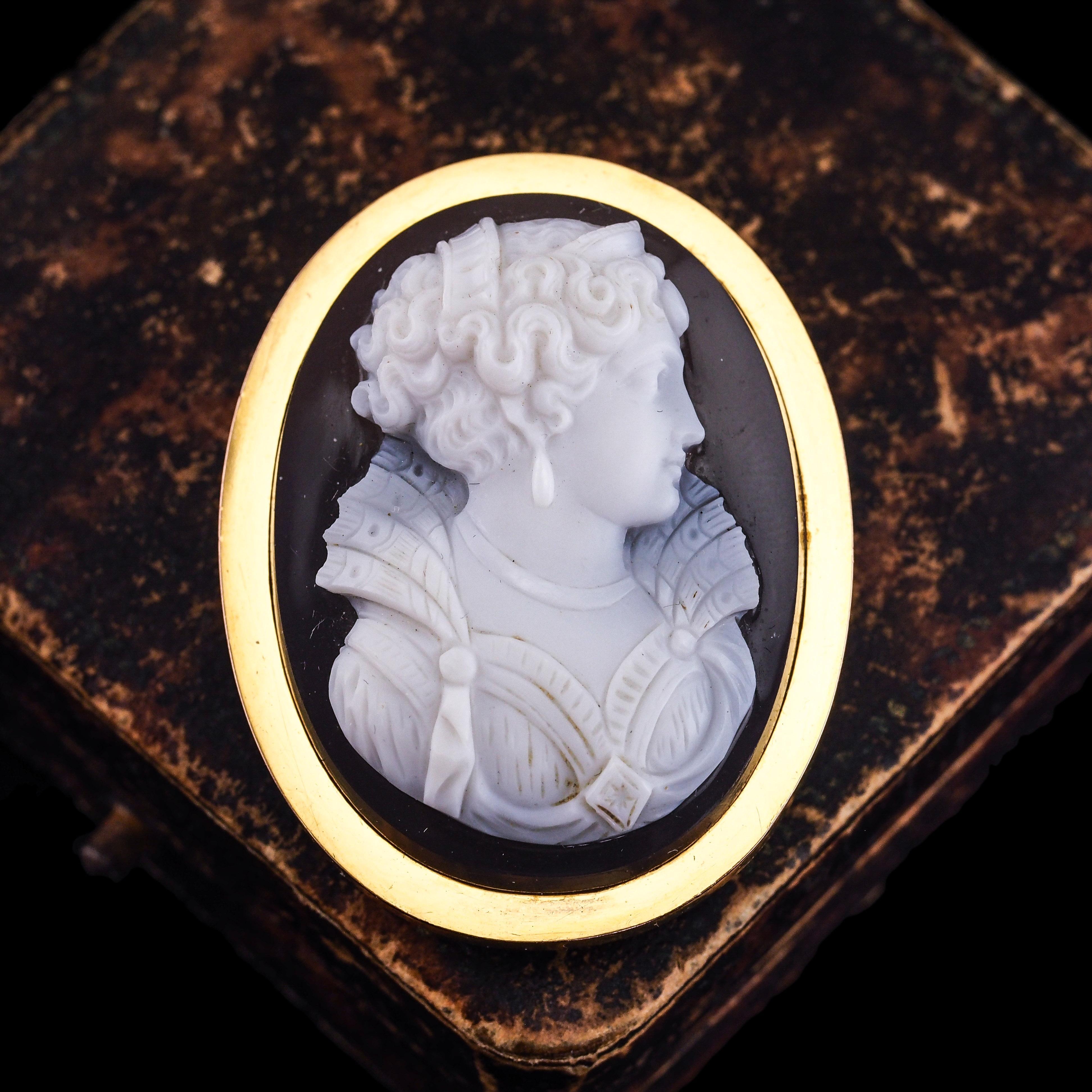 Antique French 18K Gold Cameo Agate Hardstone Victorian - c.1880 For Sale 4