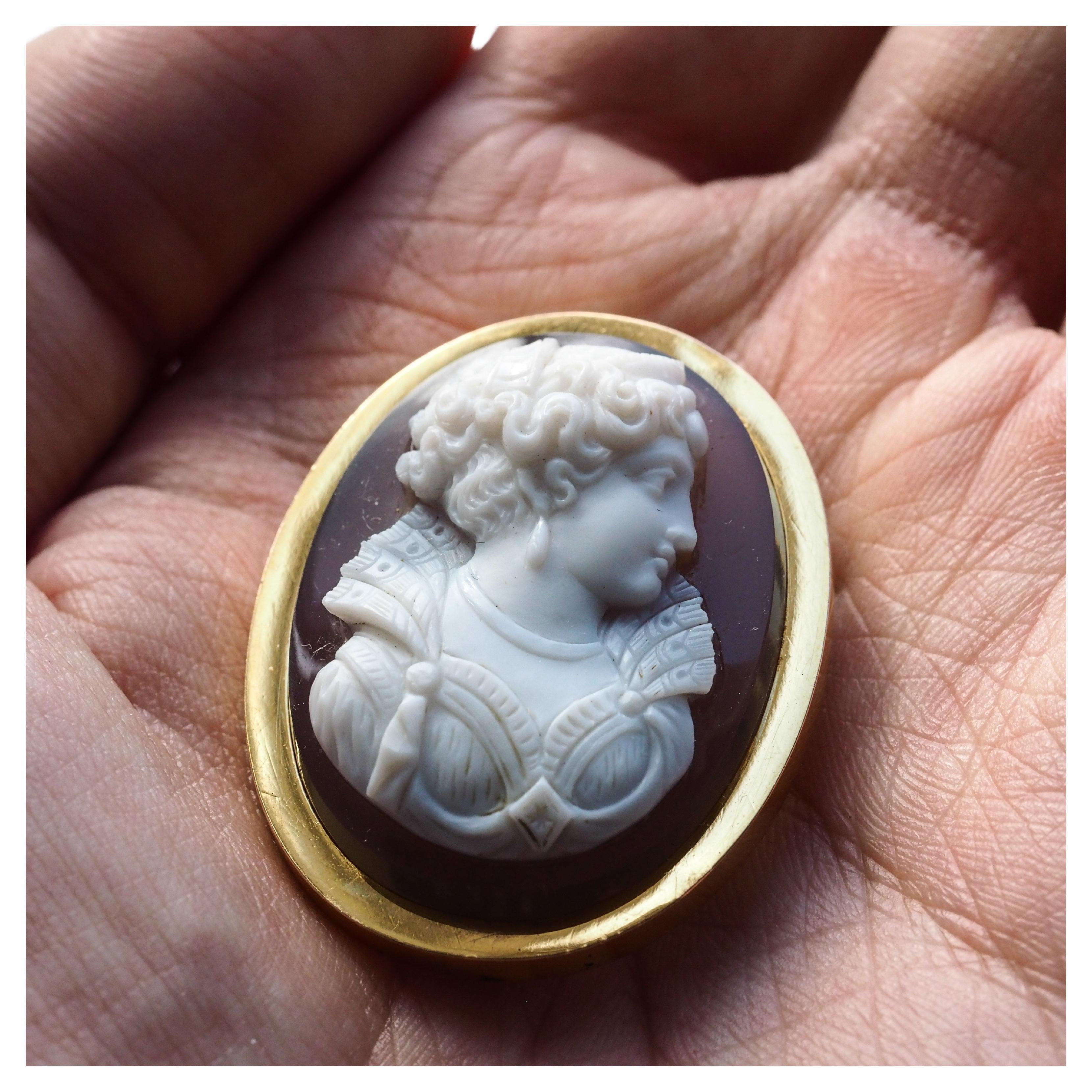 Antique French 18K Gold Cameo Agate Hardstone Victorian - c.1880