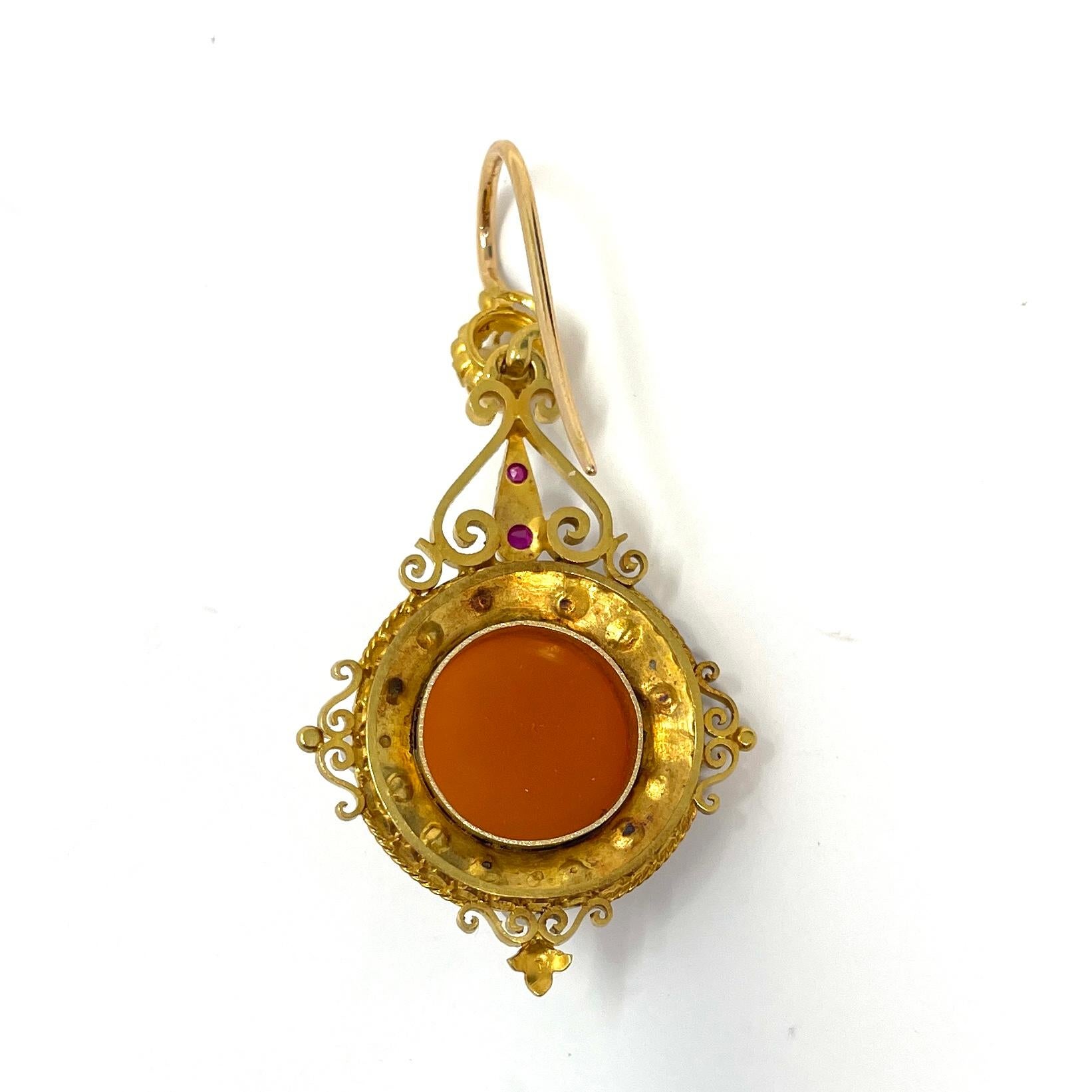 Antique French 18K Gold Cameo Demi Parure with Rubies and Pearls For Sale 1