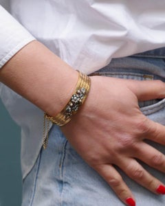 Bracelet manchette Antique French en or 18K avec perles