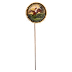 Antique French 18K Gold & Essex Crystal Equestrian Steeplechase Stick Pin