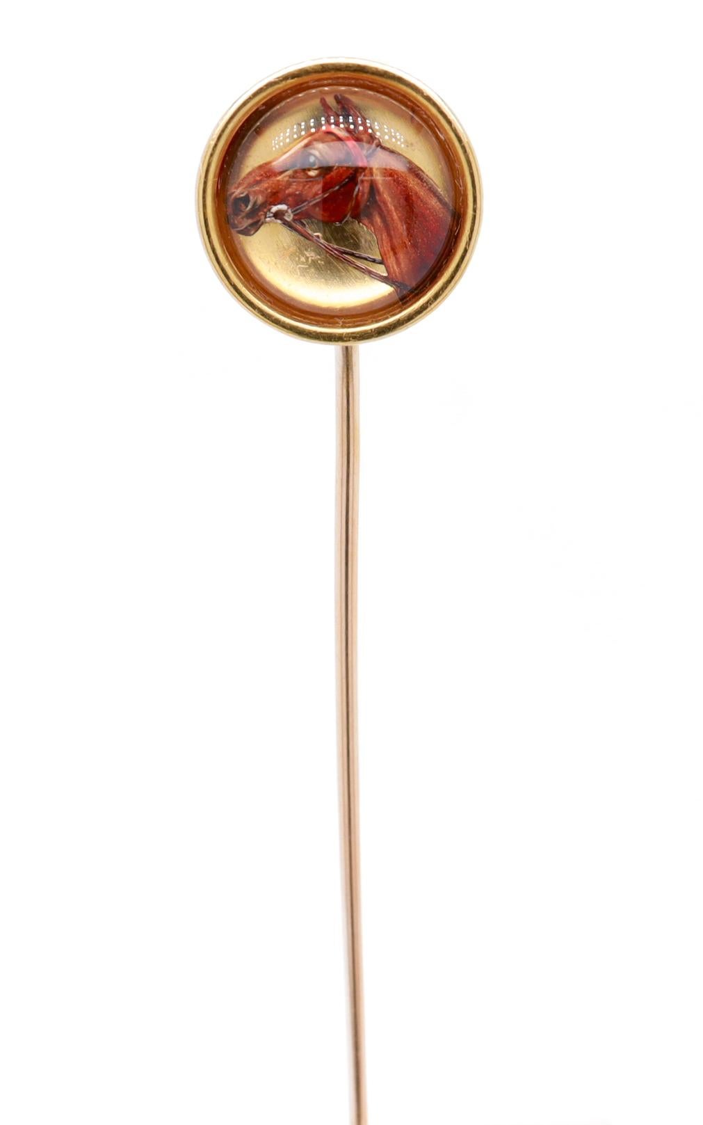 Antique French 18K Gold & Essex Crystal Equestrian Stick Pin In Good Condition In Philadelphia, PA