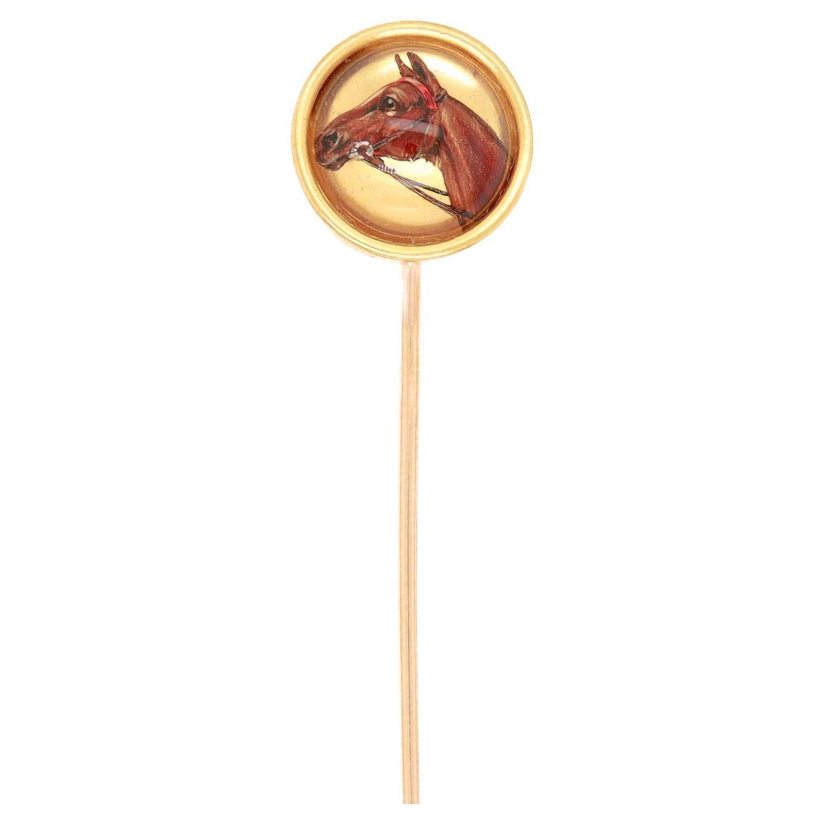 Antique French 18K Gold & Essex Crystal Equestrian Stick Pin For Sale