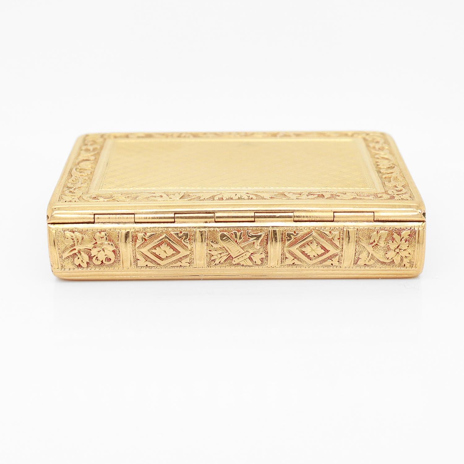 Antique French 18K Gold Figural Book Shaped Engine Turned & Engraved Snuff Box 5