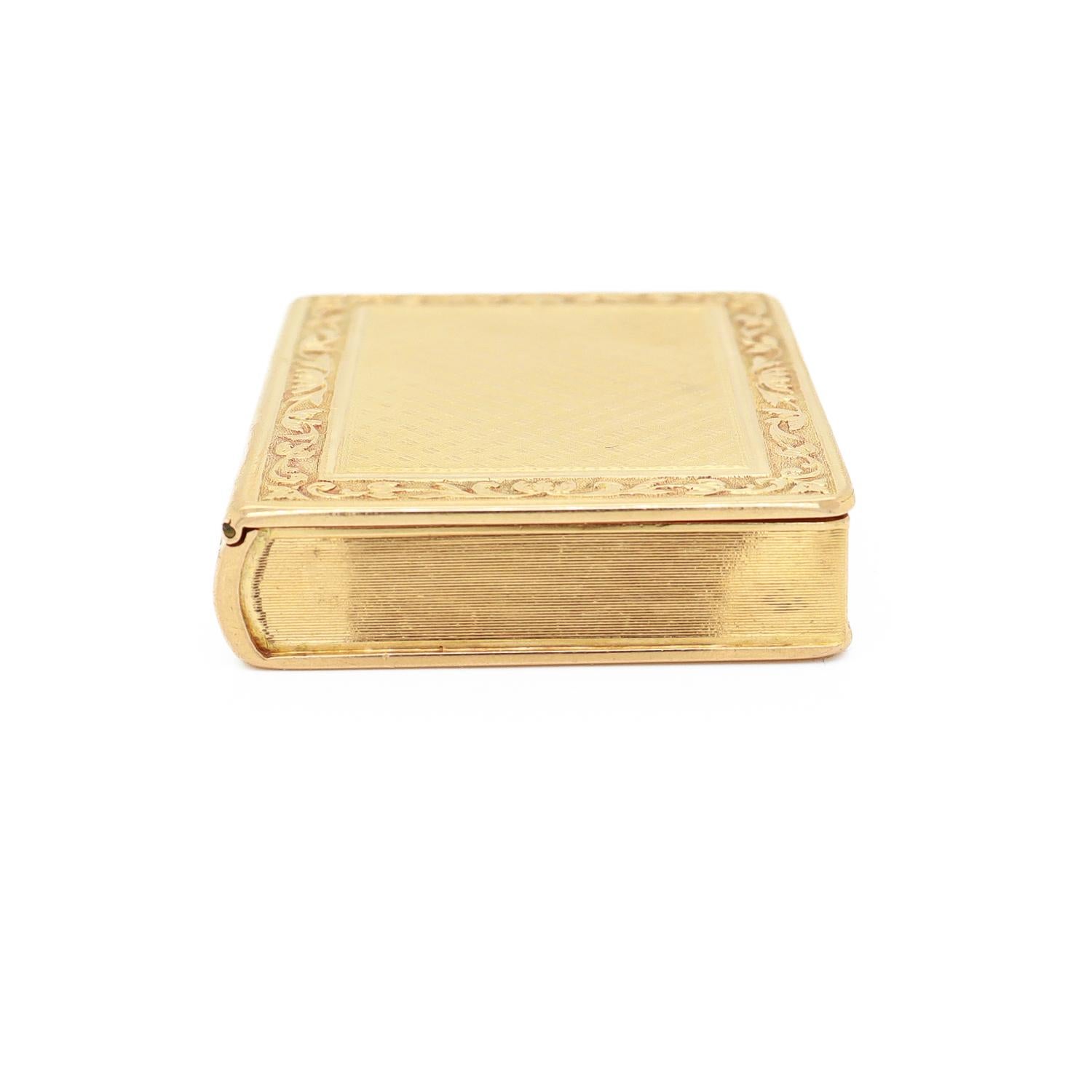 Antique French 18K Gold Figural Book Shaped Engine Turned & Engraved Snuff Box 6