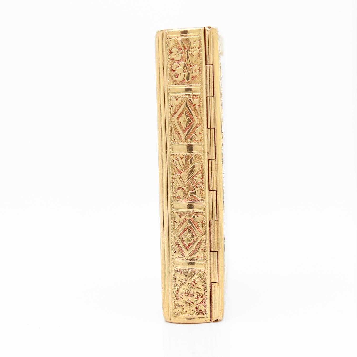 Antique French 18K Gold Figural Book Shaped Engine Turned & Engraved Snuff Box 8