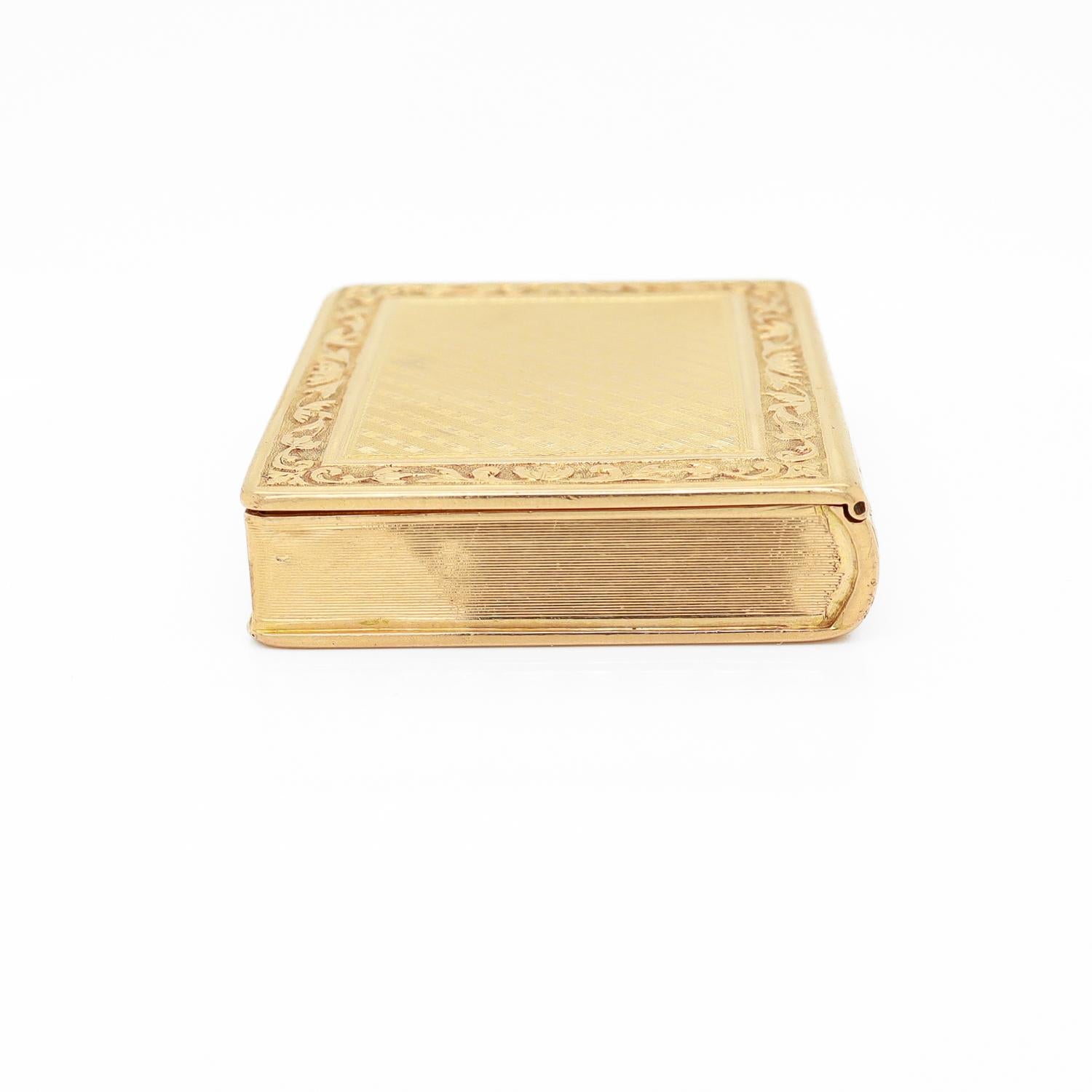 Antique French 18K Gold Figural Book Shaped Engine Turned & Engraved Snuff Box 4