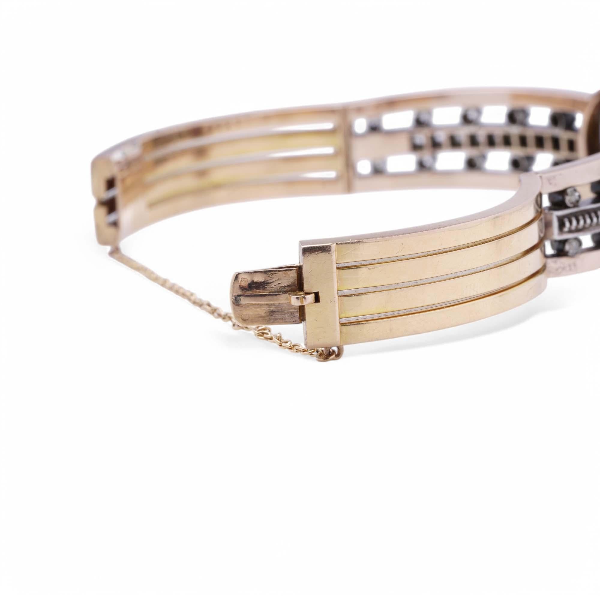 Antique French 18K Gold Garnet and Diamond Bangle For Sale 5