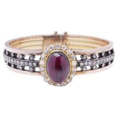 Antique French 18K Gold Garnet and Diamond Bangle