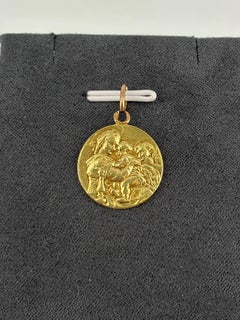 Antique French 18k Gold Madonna and Child Medal 1912 Elisabeth 19mm