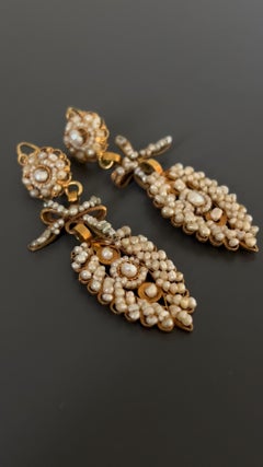 Antique French 18k Gold Natural Pearl Filigree Earrings