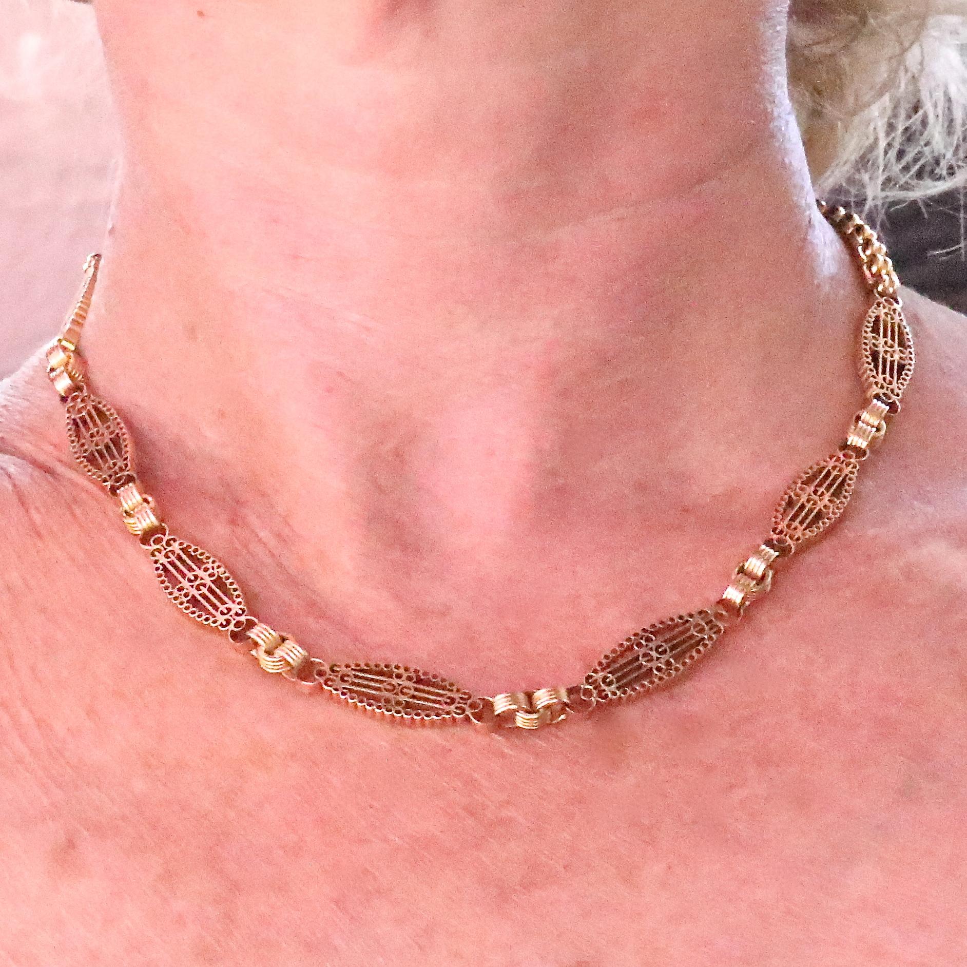 Bought on a family visit to the French Riviera. Antique French 18k gold chain. 17 inches long. 29.7 grams. 

Our 1stdibs Recognized Dealer/Platinum Seller Guarantees: 
7 day return policy for full cash refund
30 day return for store credit 
Free