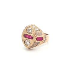 Antique French 18k Gold Old Mine Cut Diamond Marquise Shape Dinner Ring
