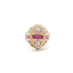 Antique French 18k Gold Old Mine Cut Diamond Marquise Shape Dinner Ring