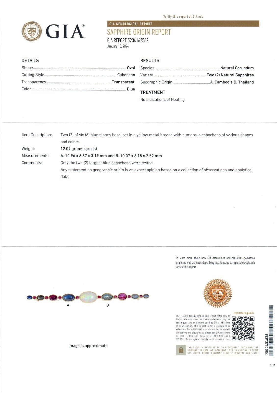 Broche française ancienne en or 18 carats avec rubis et saphir certifiés GIA en vente 3
