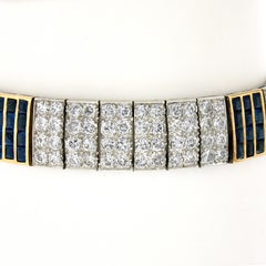 Antique French 18K Gold Plat 17.85ctw Diamond & Sapphire Wide Statement Bracelet