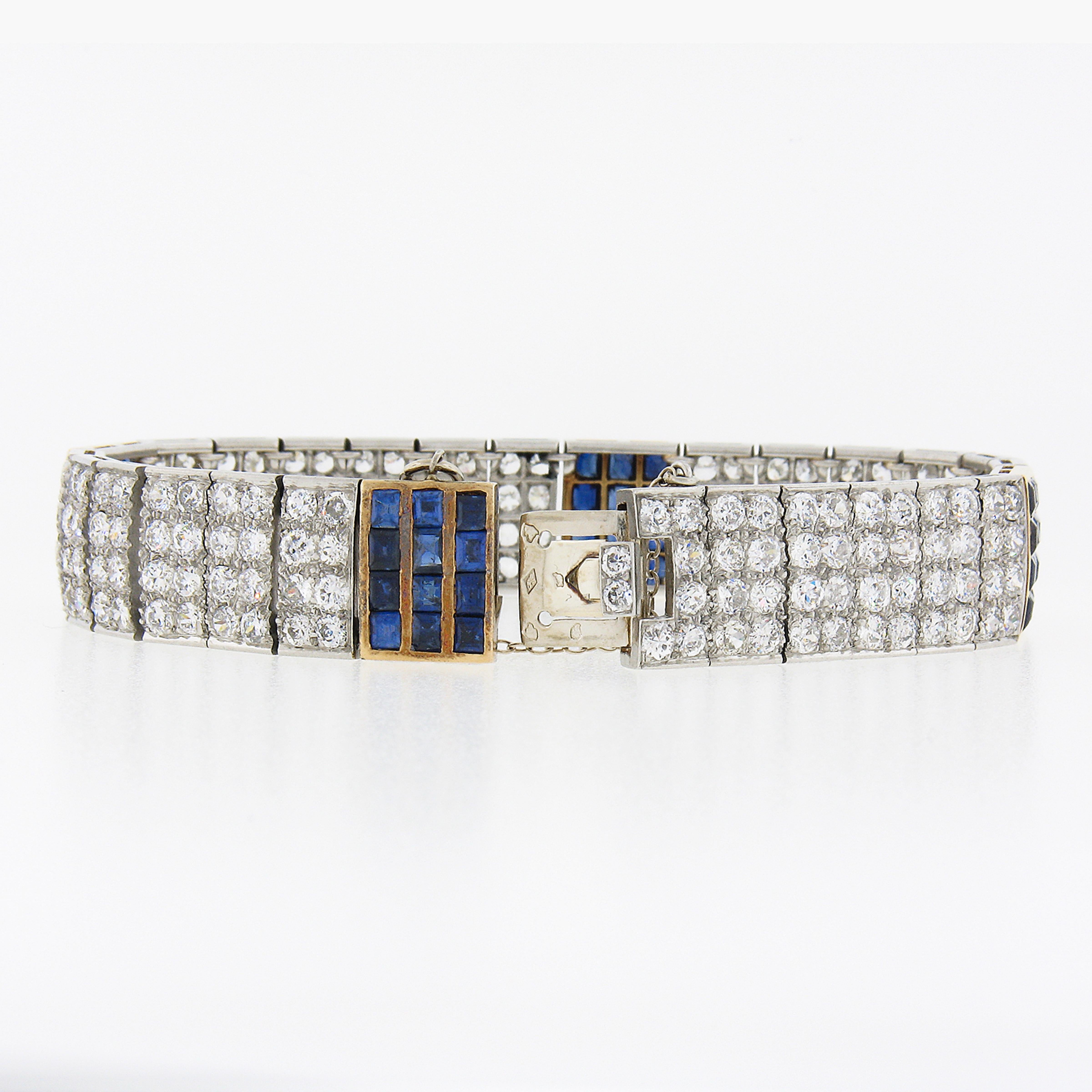 Taille vieille Europe Bracelet d'antiquités français en or 18 carats avec 17,85 carats de diamants et saphirs en vente