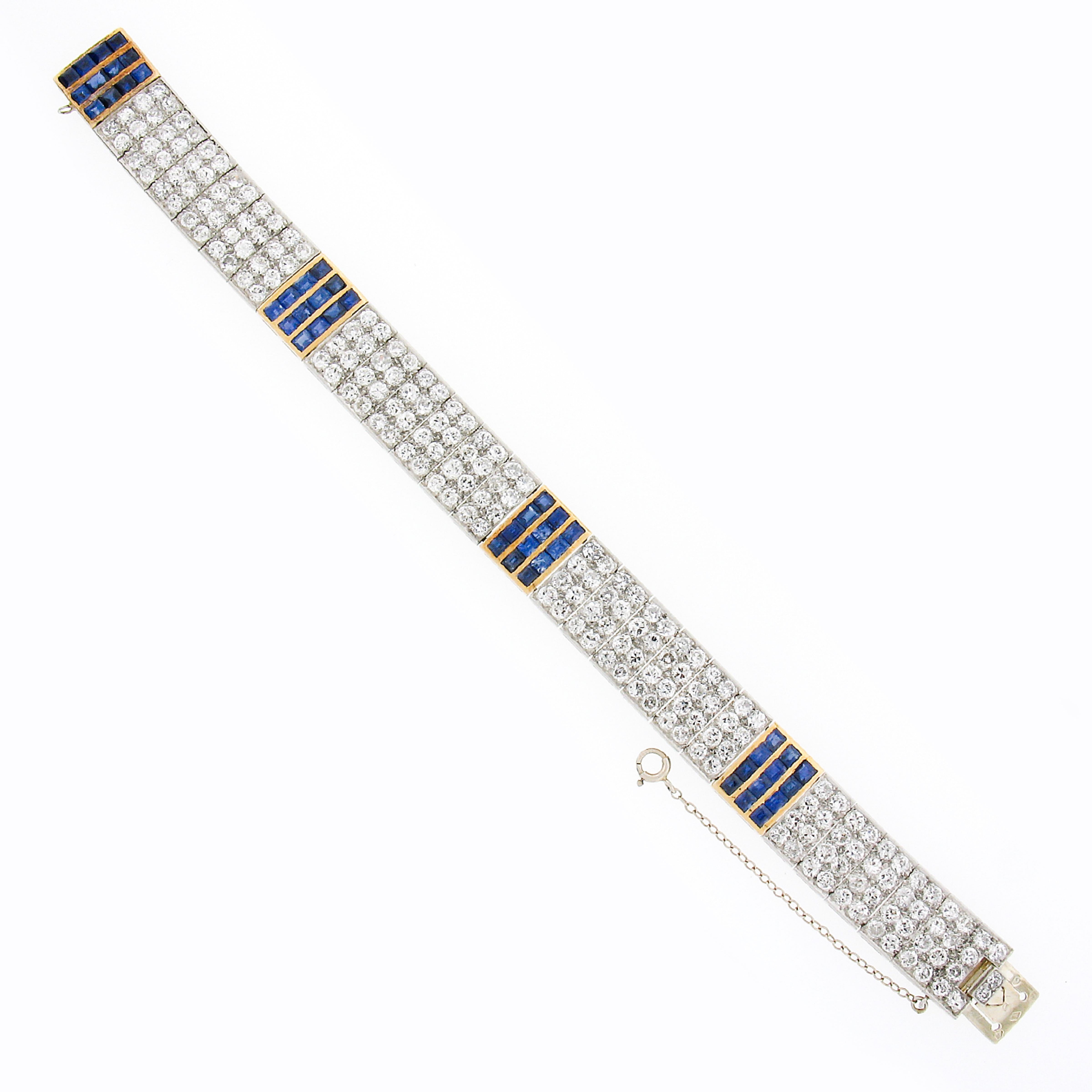 Bracelet d'antiquités français en or 18 carats avec 17,85 carats de diamants et saphirs Bon état - En vente à Montclair, NJ