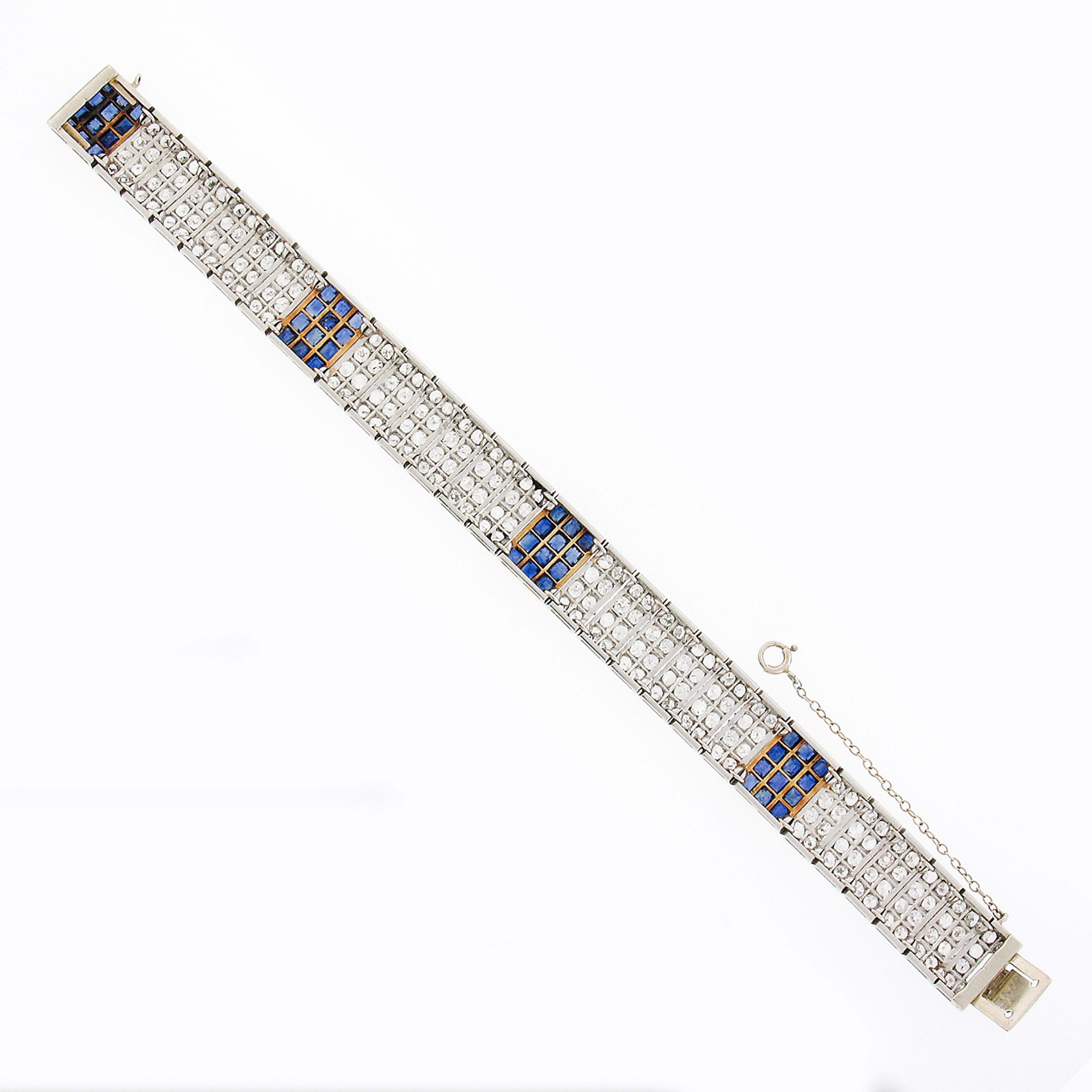 Bracelet d'antiquités français en or 18 carats avec 17,85 carats de diamants et saphirs Pour femmes en vente