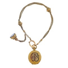 Antique French 18 Karat Gold Semi Hunter Pocket Watch Agate Fob