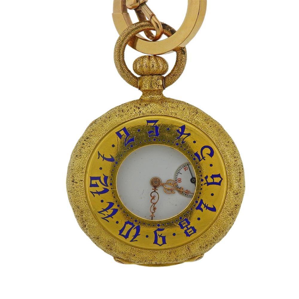 Antique French 18 Karat Gold Semi Hunter Pocket Watch Agate Fob In Good Condition For Sale In New York, NY