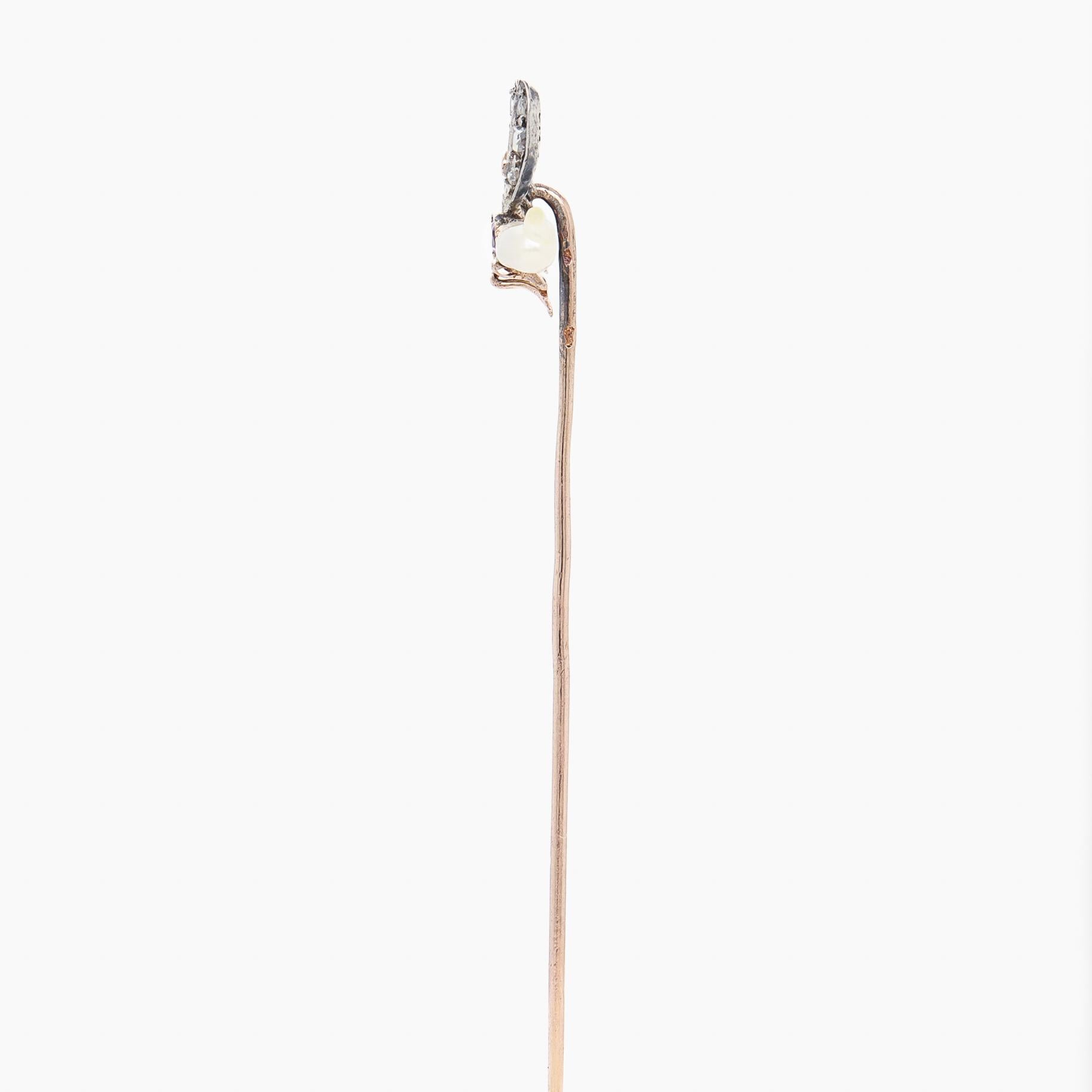 Antike französische 18 Karat Gold, Silber, Diamant, Saphir & Perlen Insect/Bee Stickpin im Angebot 1
