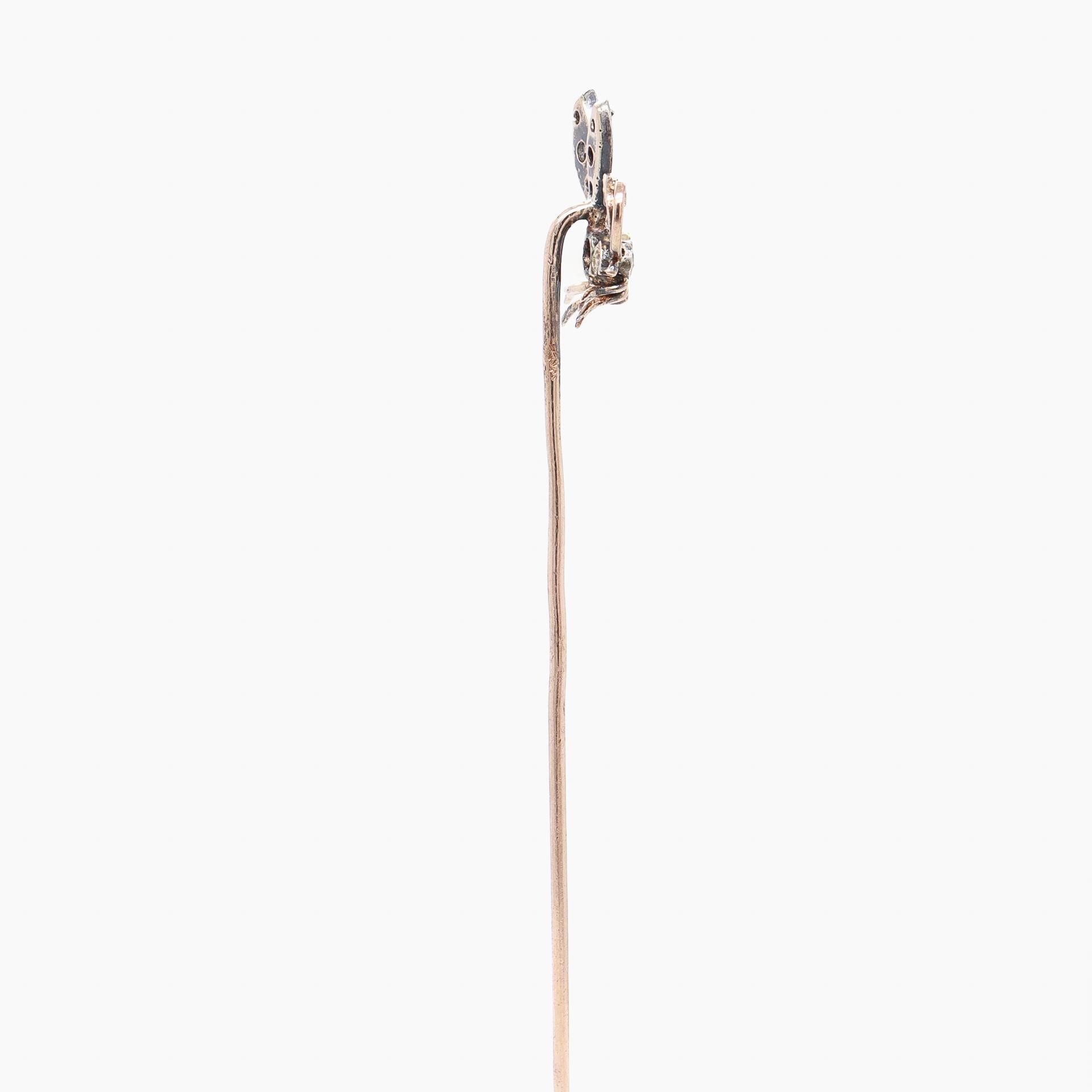 Antike französische 18 Karat Gold, Silber, Diamant, Saphir & Perlen Insect/Bee Stickpin im Angebot 3