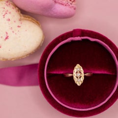 Antique French 18k Gold Victorian marquise Ring – Three Stone jewel with a rare