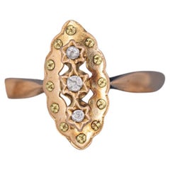 Anello vittoriano antico francese in oro 18 carati con montatura a marquise – Gioiello a tre pietre con una rara
