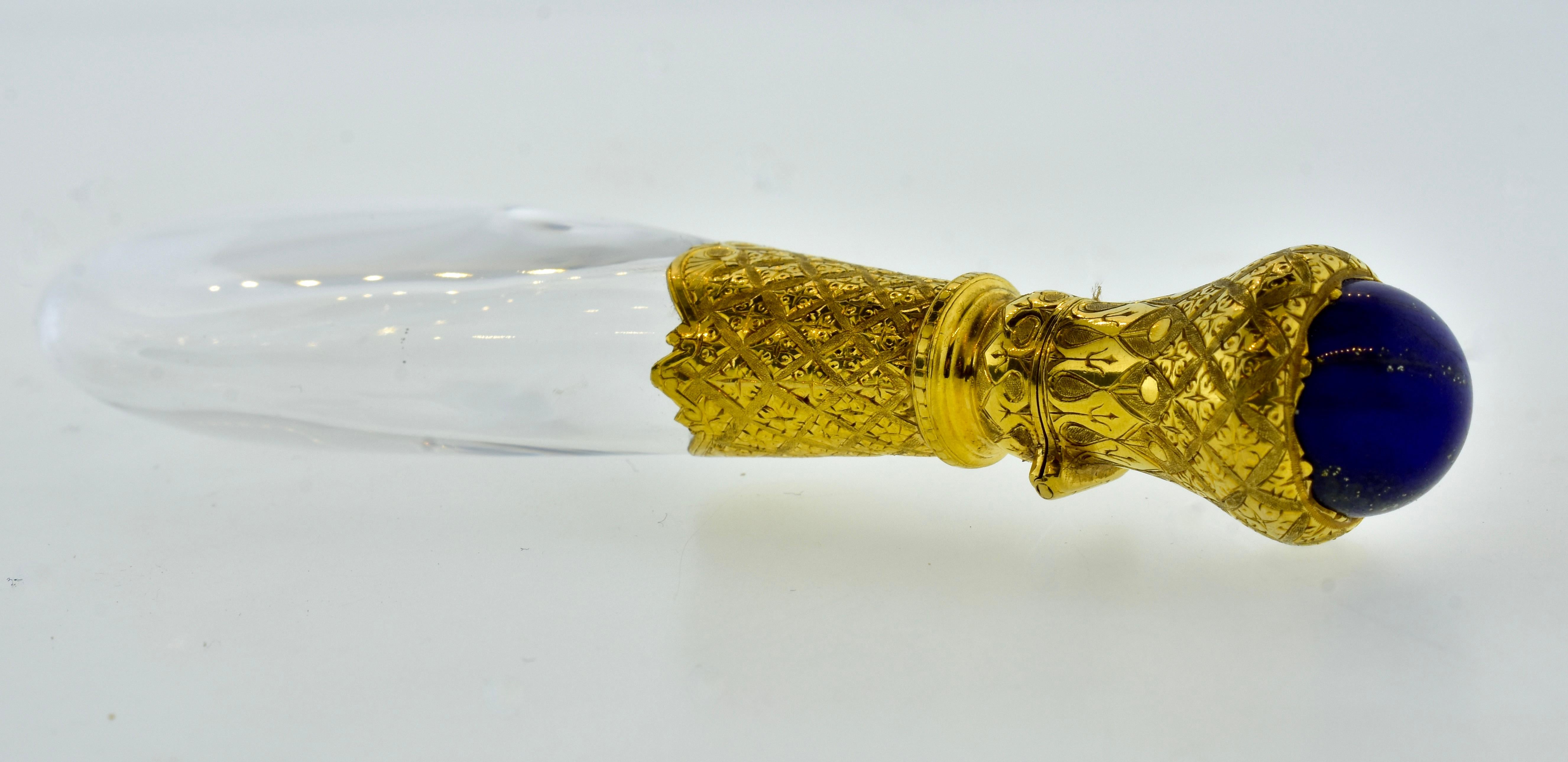 Ancienne bouteille de parfum en cristal de roche, Lapis et 18K, Auguste Fraumont, 1850 en vente 6