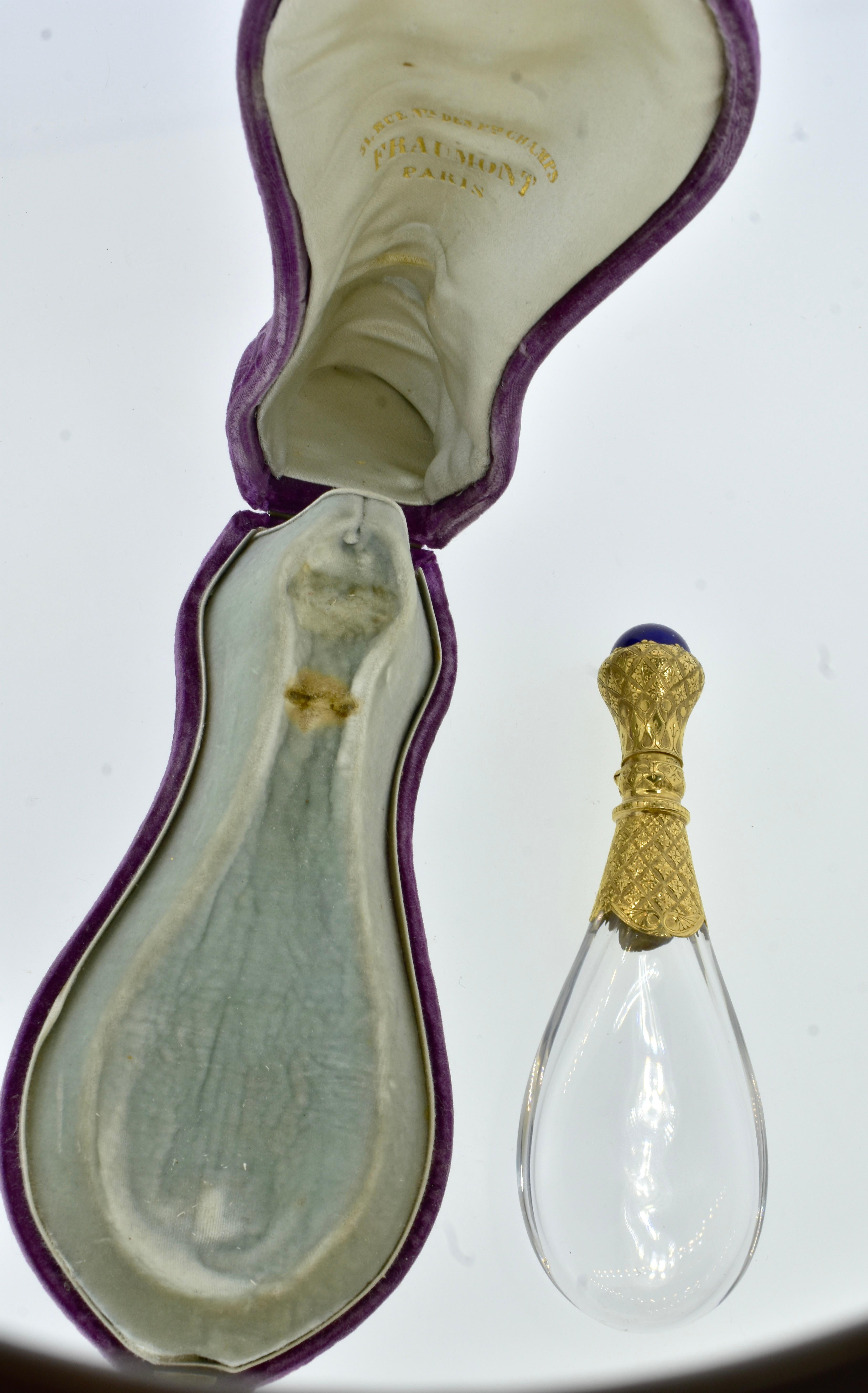 Ancienne bouteille de parfum en cristal de roche, Lapis et 18K, Auguste Fraumont, 1850 en vente 2