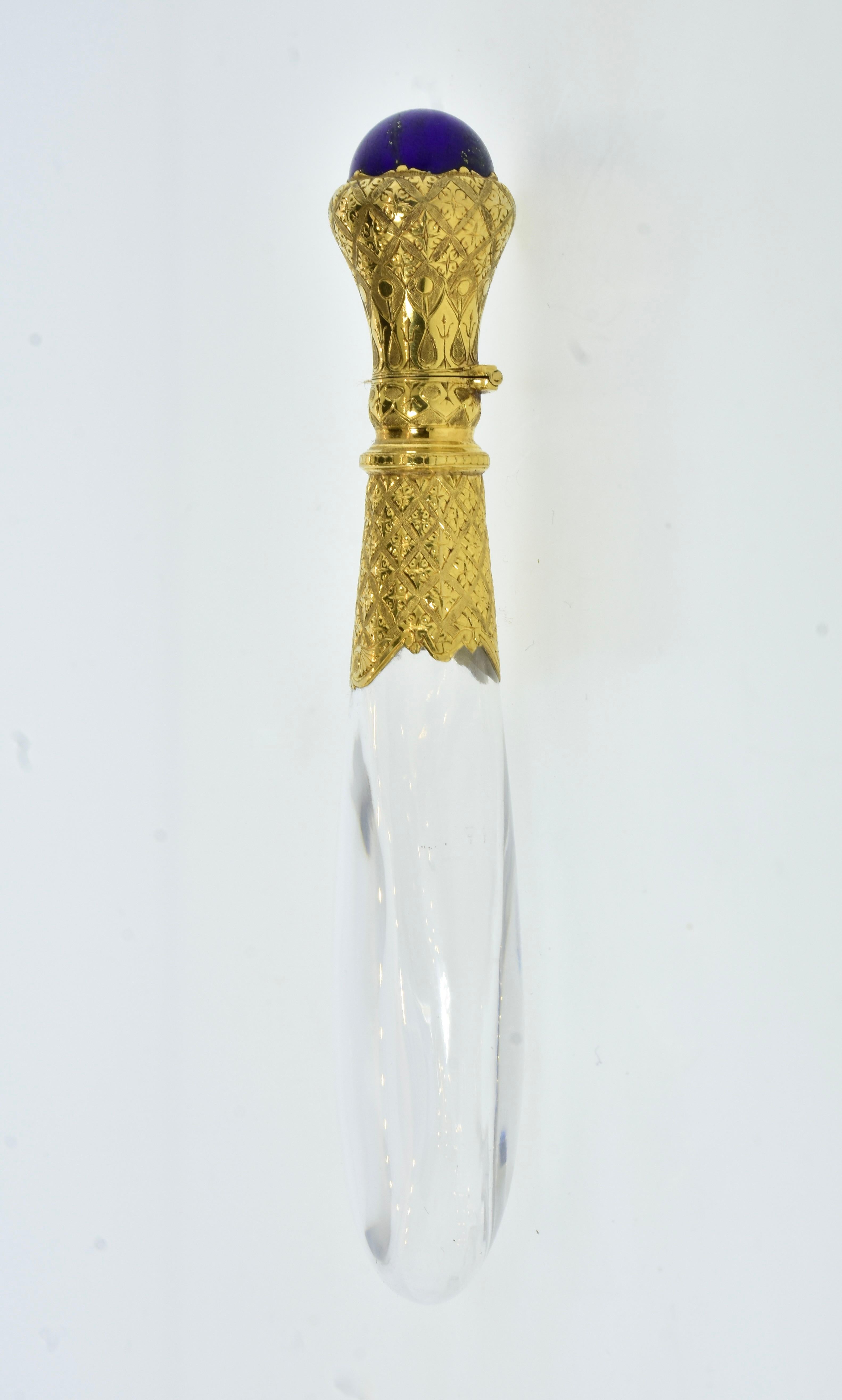 Women's or Men's Antique French 18K, Lapis & Rock Crystal Perfume Bottle, Auguste Fraumont, 1850 For Sale