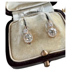 Antique French 18K Old Mine Cut Diamond Dormeuses Orecchini - GIA