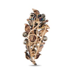 Antique French 18K Rose Gold 1.20ct Diamond and Seed Pearl Brooch MF60-021826