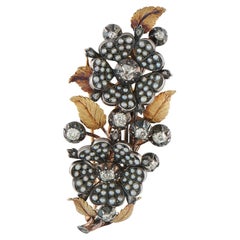 Antique French 18K Rose Gold 1.20ct Diamond and Seed Pearl Brooch MF60-021826