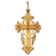 Antique French 18k Rose Gold Harvest Cross Pendant