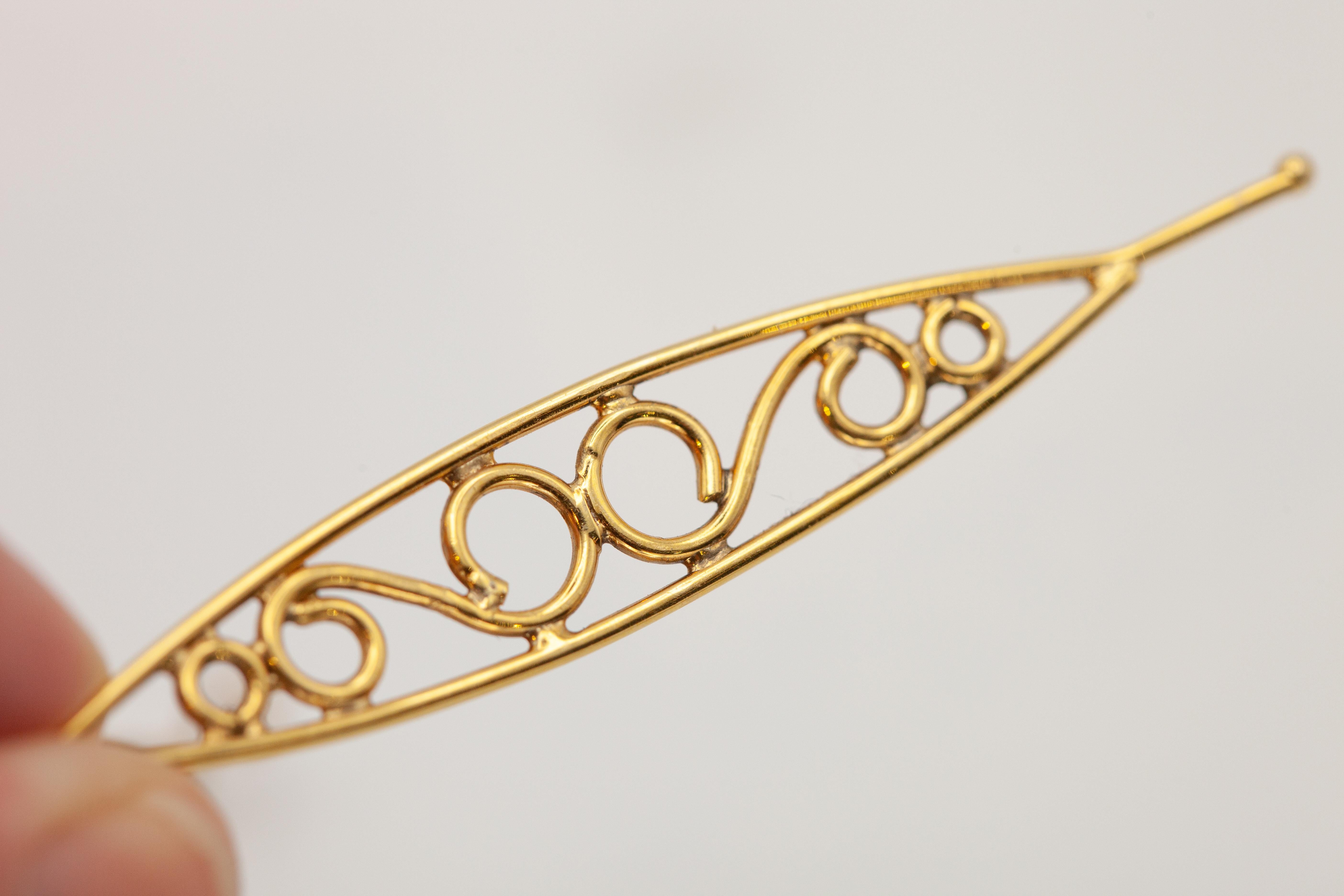 Antique French 18K Yellow Gold and Platinum Diamond Coral Hair Barrette For Sale 3