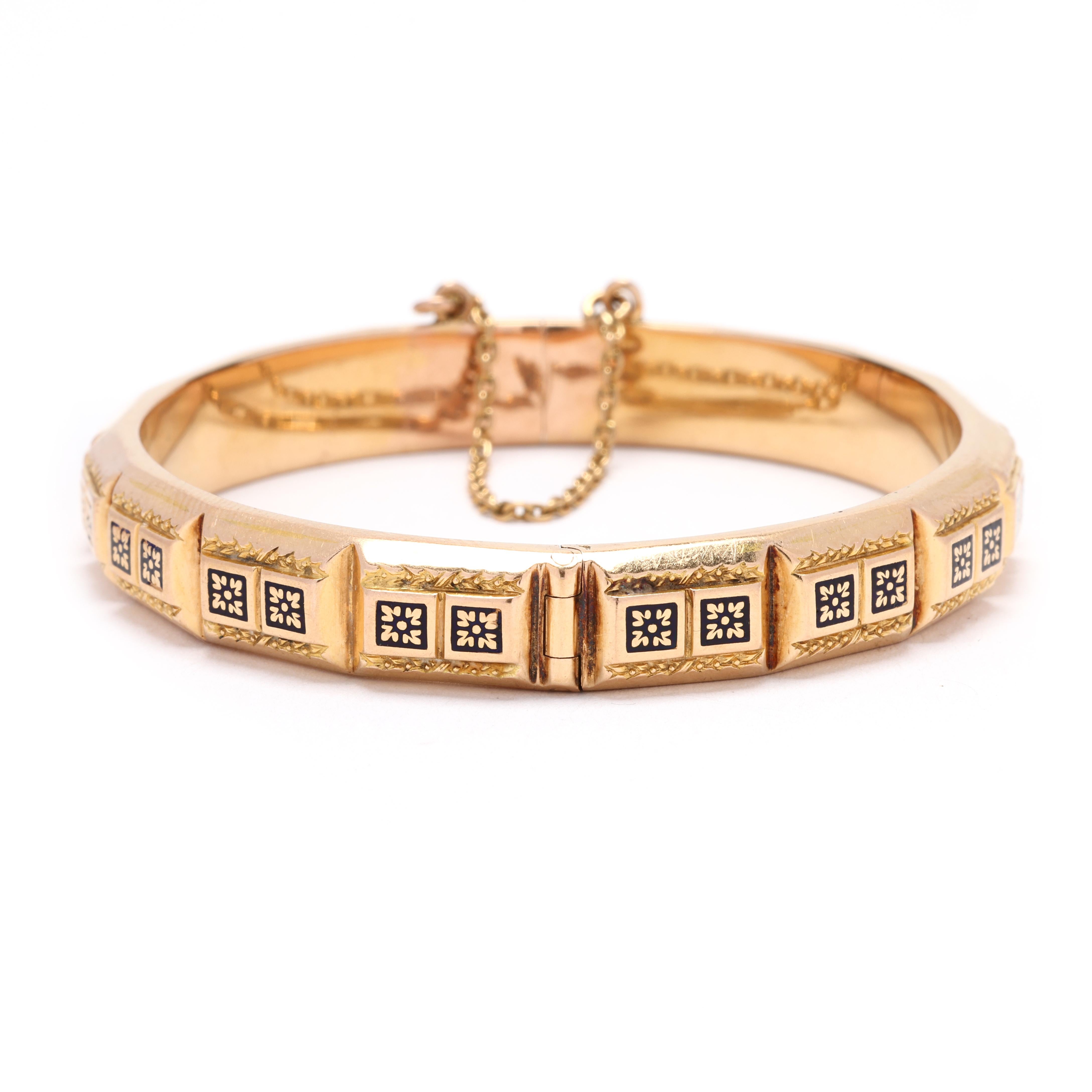 Bracelet jonc français ancien en or jaune 18 carats émaillé, longueur 6,75 pouces Unisexe en vente
