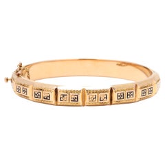 Bracelet jonc français ancien en or jaune 18 carats émaillé, longueur 6,75 pouces 