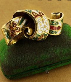 Antique French 18K Yellow Gold & Enamel Bow/Ribbon Motif Brooch, Paris c1840's.
