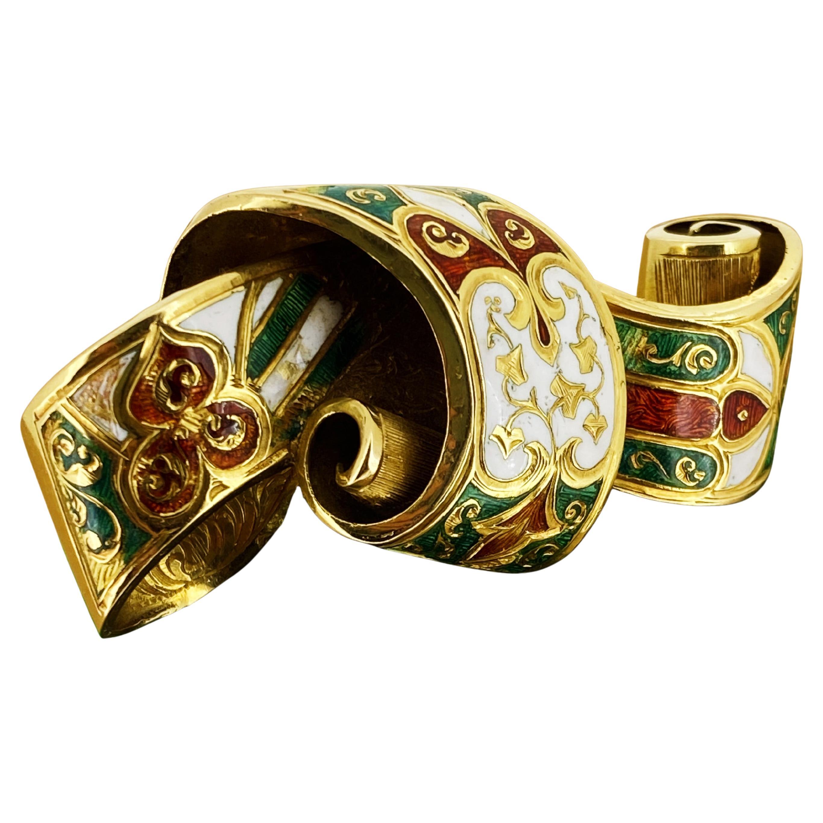 Antique French 18K Gelbgold & Emaille Bow/Ribbon Motif Brooch, Paris c1840's.