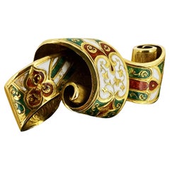 Antique French 18K Yellow Gold & Enamel Bow/Ribbon Motif Brooch, Paris c1840's.