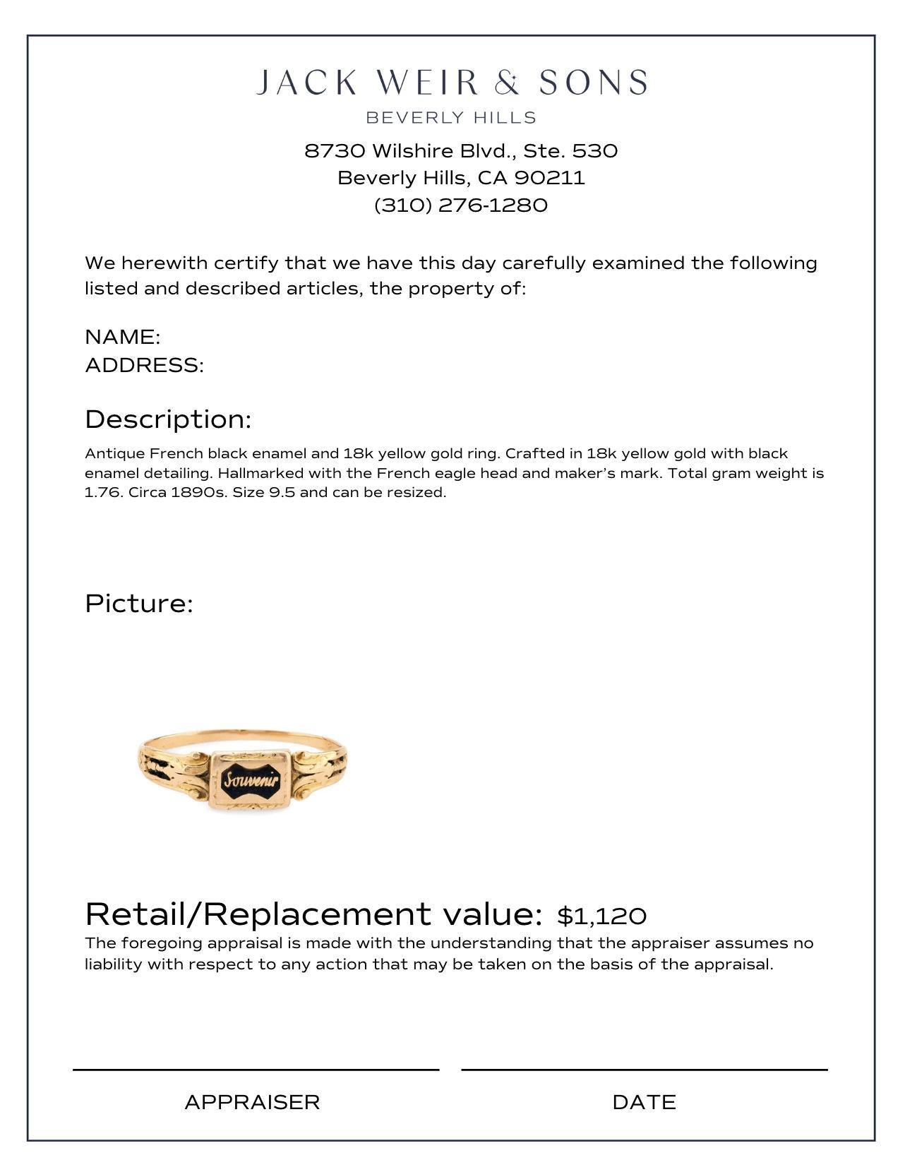 Women's or Men's Antique French 18k yellow gold enamel 
