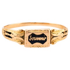 Antique French 18k yellow gold enamel "Souvenir" ring